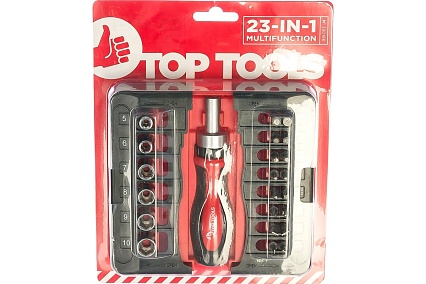 Сменные наконечники и торцевые головки с держателем, 23 шт. Top Tools 39D186