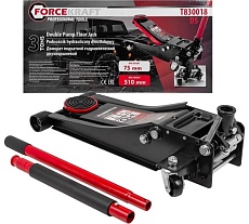 Домкрат подкатной Forcekraft гидравлический двухштоковый низкопрофильный с прорезиненной накладкой на рукоятке 3т FK-T830018 DS(27951)