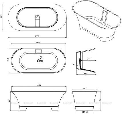 Ванна из искусственного камня Aquanet Bloom Ellipse 165х75 см, TC-S92