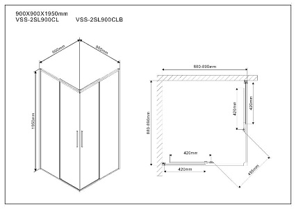 Душевой уголок Vincea Slim VSS-2SL900CLB 90x90 черный, прозрачный