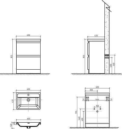 Мебель для ванной BelBagno Energia-N 60 см Bianco Lucido