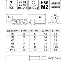 Набор сверел-метчиков Yato М3-М10 7шт HEX YT-44849