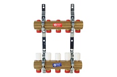 Коллекторная группа Giacomini латунь R553D 1 ВР/ВР, 11 вых 3/4 НР под евро с термостатическими клапанами R553EY011 040-0196