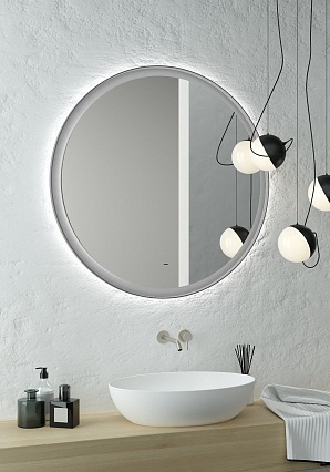 Зеркало Art&Max Napoli AM-Nap-800-DS-F-Grey 80x80 см, с подсветкой, серый матовый