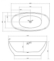 Акриловая ванна Abber AB9207MB 165x80, матовый черный/белый