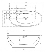 Акриловая ванна Abber AB9207MB 165x80, матовый черный/белый