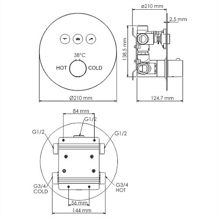 Смеситель для душа WasserKRAFT Dinkel 5844Thermo