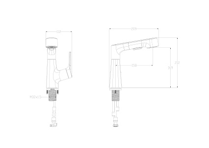 Смеситель для раковины Wonzon&Woghand WW-121B108-CR выдвижной излив, хром