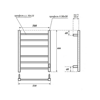 Полотенцесушитель электрический Point Меркурий PN83856 П6 50x60 диммер справа, хром