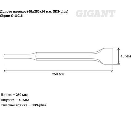 Долото плоское (40х250х14 мм; SDS-plus) Gigant G-11016