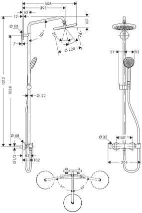 Душевая стойка Hansgrohe Showerpipe Croma 220 27185000 термостат