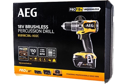Бесщеточная аккумуляторная ударная дрель-шуруповерт AEG 18В BSB18C3BL-X02C 4935478937