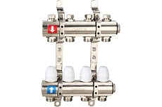 Коллектор регулируемый с запорными клапанами Gappo из латуни - 2 загрушки - 2 кронштейна 4-вых. x 1&quot; x 3/4&quot; G427.4