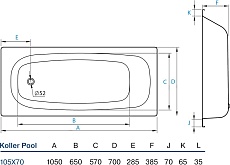 Стальная ванна Koller Pool B15E1200E 105x70