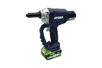 Заклёпочник аккумуляторный AYGER с одним аккумулятором 4Ah AP100