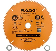 Диск пильный чистый рез 255 мм (10”), Z100, посадка 30+25.4/20/16 мм RAGE By VIRA 594240