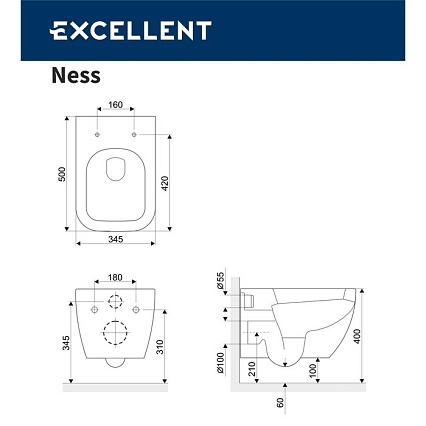 Подвесной унитаз Excellent Ness CENL.3509.500.WH с микролифтом