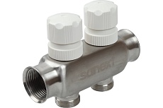 Квартирный коллектор Sanext ВР 1"х 2 контура НР 3/4" евроконус (под привод) 8212