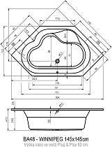 Акриловая ванна Riho Winnipeg Plug&Play 145x145 см с монолитной панелью