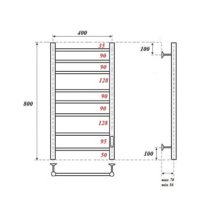 Полотенцесушитель электрический Point PN10848 П8 40x80 диммер справа, хром