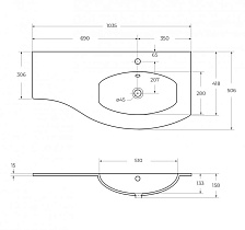 Раковина Cezares Vague 104 см 82408 чаша справа, стекло