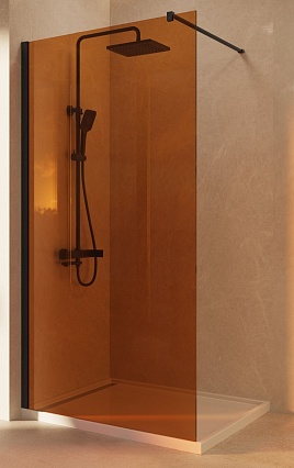 Душевая перегородка Vincea Walk-In VSW-1H100GSB 100x200 черный матовый, янтарь