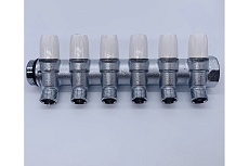 Коллектор Tiemme 6 отводов, регулируемый 1&quot;х1/2(16) MAXIMA (никель) 1860084 / 1868K