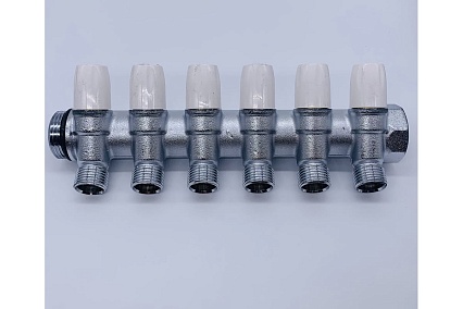 Коллектор Tiemme 6 отводов, регулируемый 1"х1/2(16) MAXIMA (никель) 1860084 / 1868K