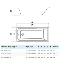Акриловая ванна Alba Spa Gamma 180x70 белый ВПР0380000100
