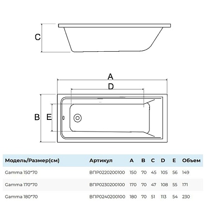 Акриловая ванна Alba Spa Gamma 180x70 белый ВПР0380000100