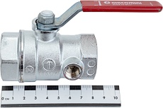 Шаровой кран Giacomini R250DS, 1&quot;, ВВ, ручка-рычаг красный, хромированный, со сливом R250SX005