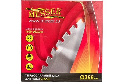 Диск ТСТ для резки стали 355x25.4x2.0/2.4 мм, 80T Messer 10-50-356