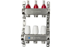 Коллекторная группа ONDO нержавеющая сталь, 3 выхода, в сборе с расходомерами и термостатическими клапанами без сливных кранов и воздухоотводчиков BKGWDV03