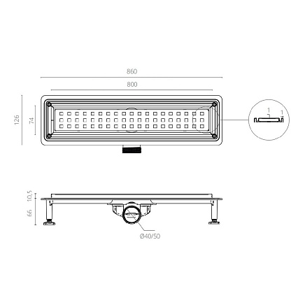 Душевой лоток Ctesi Way Square BK4024150 80 см хром