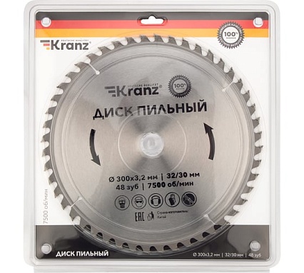 Диск пильный по дереву 300x32/30 мм, 48 зубьев Kranz KR-92-0133