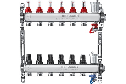 Комплект коллекторов Smart Install нерж. ст., с расходомерами 1x3/4-8 вых., 53108S