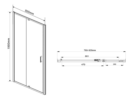 Душевая дверь Vincea Intra 80/90x190 VDP-1I8090CL хром, прозрачная