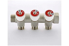Коллектор НВ 3/4 3х1/2 Н 40мм никелированный с вентилями Uni-Fitt 400N3230