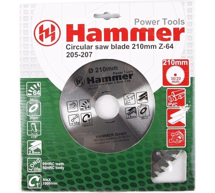 Диск пильный по ламинату Flex CSB PL (210х30/20 мм; Z-64) Hammer 30678 205-207