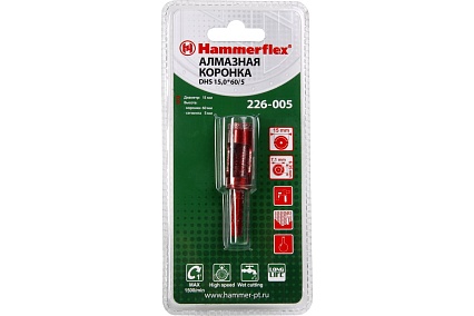 Коронка алмазная трубчатая по керамограниту Flex 226-005 DHS (15х60 мм; высота сегмента 5 мм; A3; 60Р) Hammer 58968