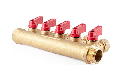 Коллектор с шаровыми кранами PROFACTOR в/н 3/4" х 5 вых 16 цанга PF MVP 266.5