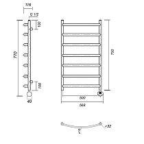 Полотенцесушитель электрический Domoterm Калипсо П7 500x700 ER ТЭН справа, хром