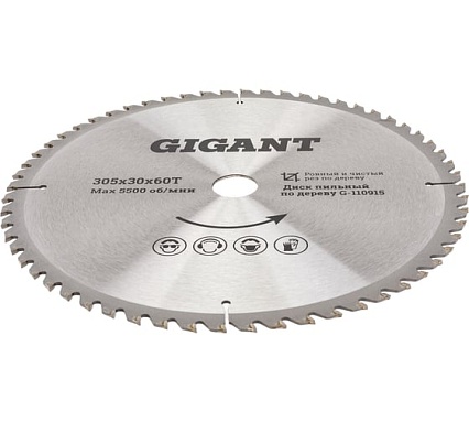 Пильный диск чистый рез по дереву 305x30 мм, 60 зубьев Gigant G-110915