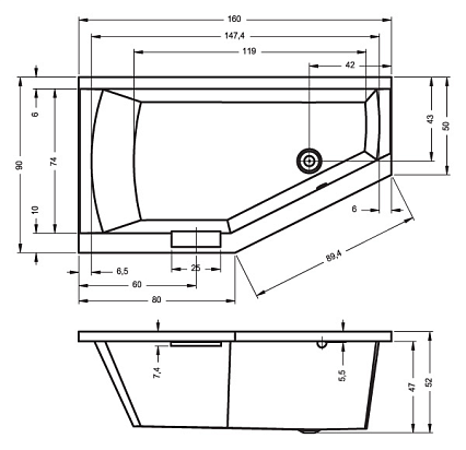 Акриловая ванна Riho Geta 160x90 L/R