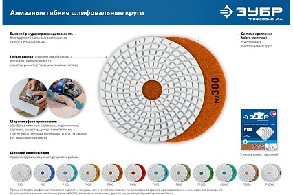 Алмазный гибкий шлифовальный круг для мокрого шлифования Зубр 125 мм, №3000 29867-3000