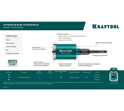 Алмазная коронка для подрозетников Kraftool Diamond 68 мм 29820-68