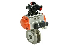 Шаровой кран DN.ru КШмФП Ду100 Ру16, пневмопривод DA-105, пневмораспределитель 220В, БКВ D160-01668