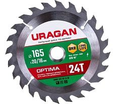 Диск пильный по дереву Uragan Optima 165х20/16 мм, 24Т 36801-165-20-24_z01