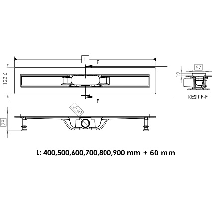 Душевой лоток Timo Smart SM-SG90-LS40(DRY) 90 см с решеткой сталь