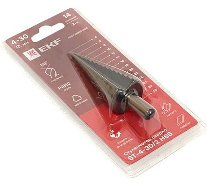 Ступенчатое сверло HSS 14 ступеней EKF ST-4-30/2